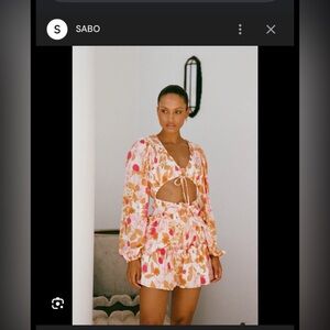 Sabo Skirt Floral Cut-Out Mini Dress - Pink and Orange